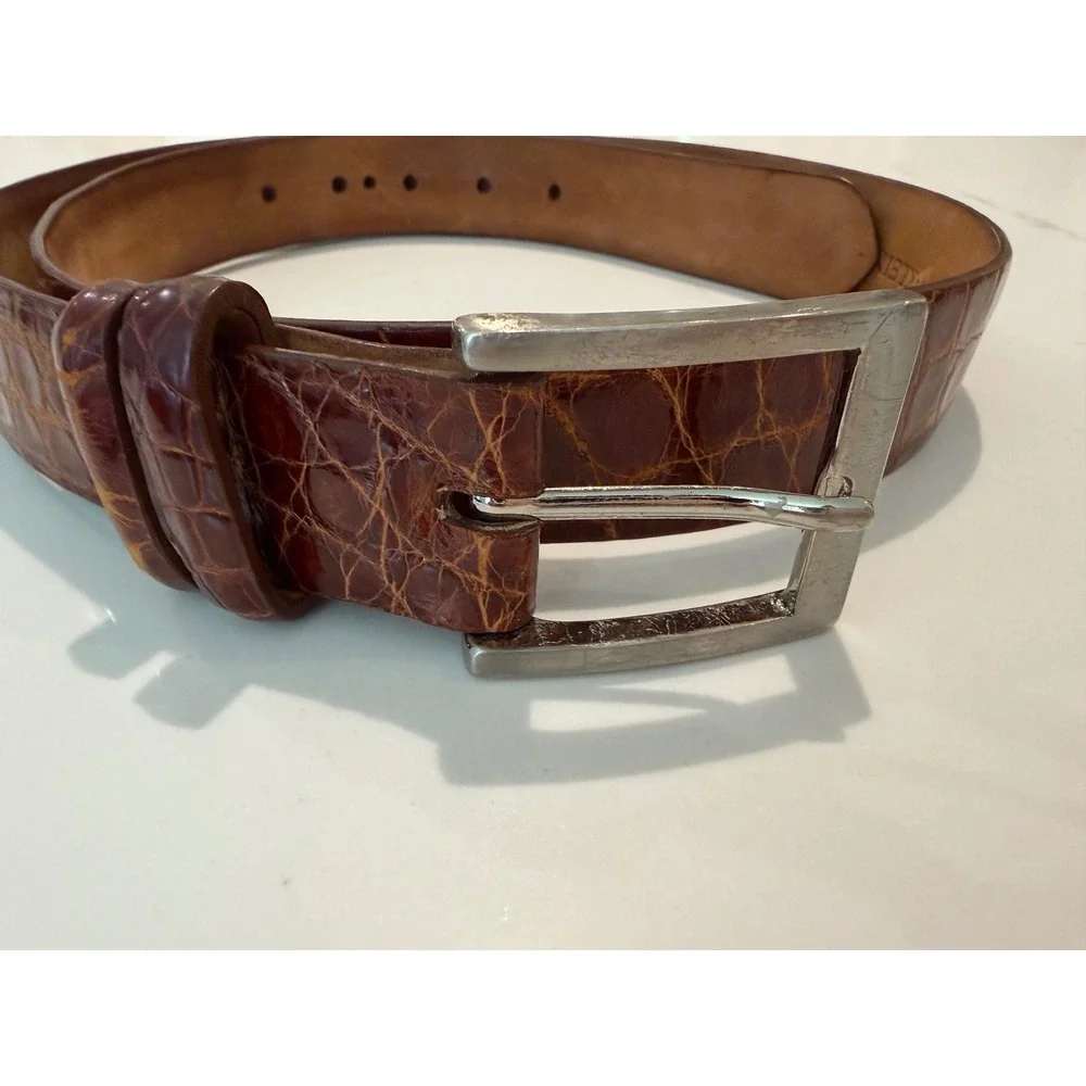 W. Kleinberg Glazed Genuine Alligator Leather Belt Cognac Brown USA Buckle 36